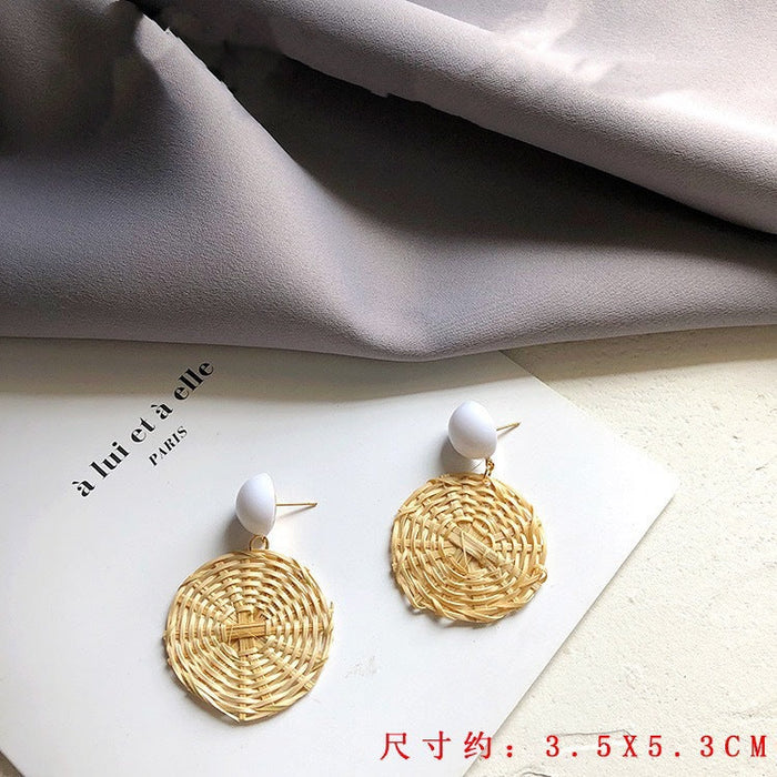 Wholesale wooden splicing bamboo, rattan and grass woven Earrings JDC-ES-ZF001 Earrings JoyasDeChina Rattan 58 Wholesale Jewelry JoyasDeChina Joyas De China