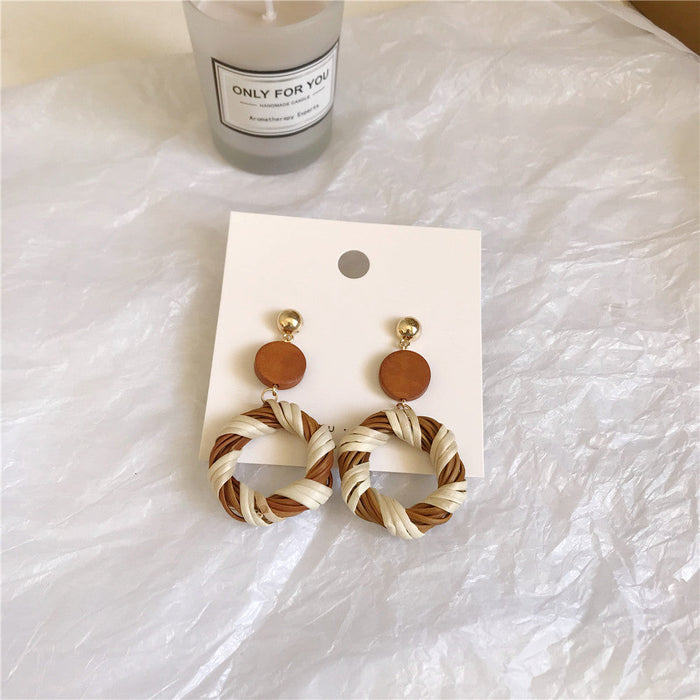 Wholesale wooden splicing bamboo, rattan and grass woven Earrings JDC-ES-ZF001 Earrings JoyasDeChina Rattan 75 Wholesale Jewelry JoyasDeChina Joyas De China