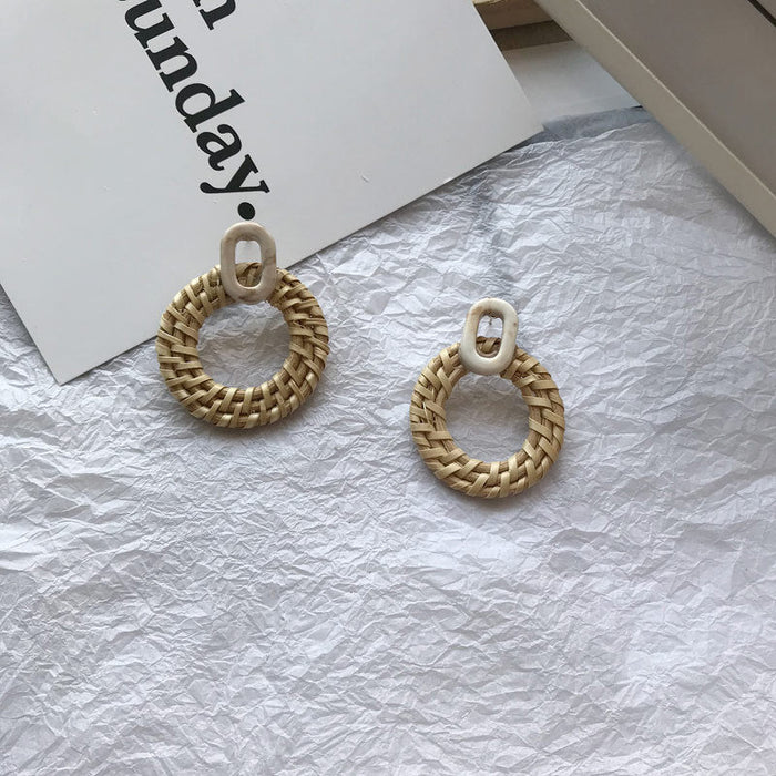 Wholesale wooden splicing bamboo, rattan and grass woven Earrings JDC-ES-ZF001 Earrings JoyasDeChina Rattan 79 Wholesale Jewelry JoyasDeChina Joyas De China