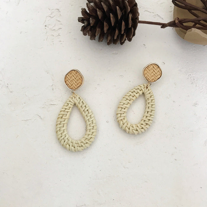 Wholesale wooden splicing bamboo, rattan and grass woven Earrings JDC-ES-ZF001 Earrings JoyasDeChina Rattan 82 Wholesale Jewelry JoyasDeChina Joyas De China