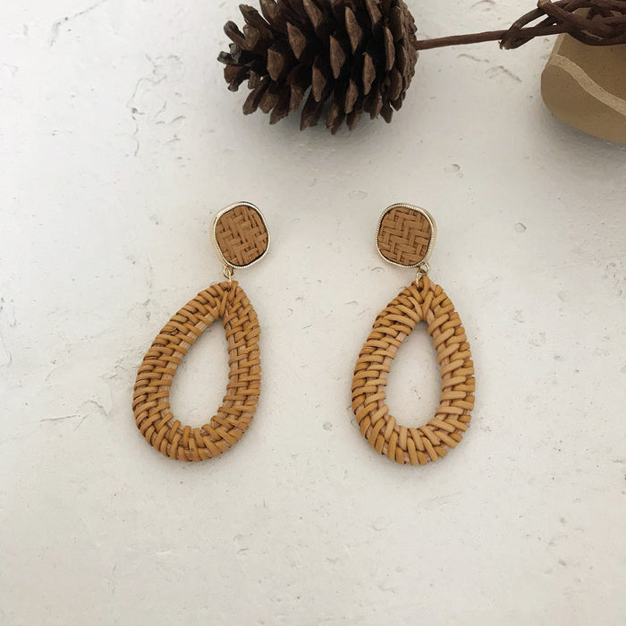 Wholesale wooden splicing bamboo, rattan and grass woven Earrings JDC-ES-ZF001 Earrings JoyasDeChina Rattan 83 Wholesale Jewelry JoyasDeChina Joyas De China