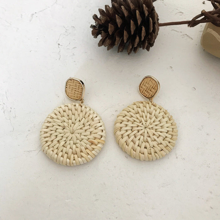 Wholesale wooden splicing bamboo, rattan and grass woven Earrings JDC-ES-ZF001 Earrings JoyasDeChina Rattan 85 Wholesale Jewelry JoyasDeChina Joyas De China