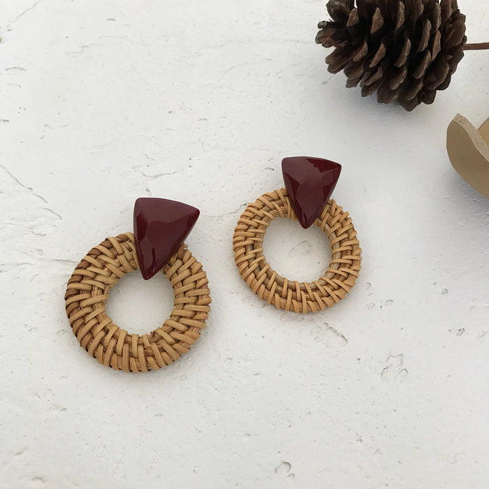 Wholesale wooden splicing bamboo, rattan and grass woven Earrings JDC-ES-ZF001 Earrings JoyasDeChina Rattan 88 Wholesale Jewelry JoyasDeChina Joyas De China