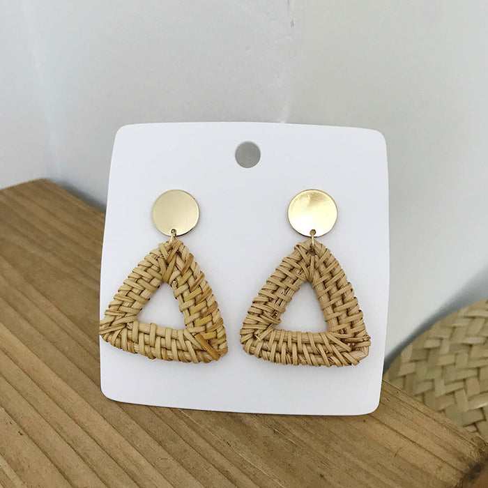 Wholesale wooden splicing bamboo, rattan and grass woven Earrings JDC-ES-ZF001 Earrings JoyasDeChina Rattan edition 101 Wholesale Jewelry JoyasDeChina Joyas De China
