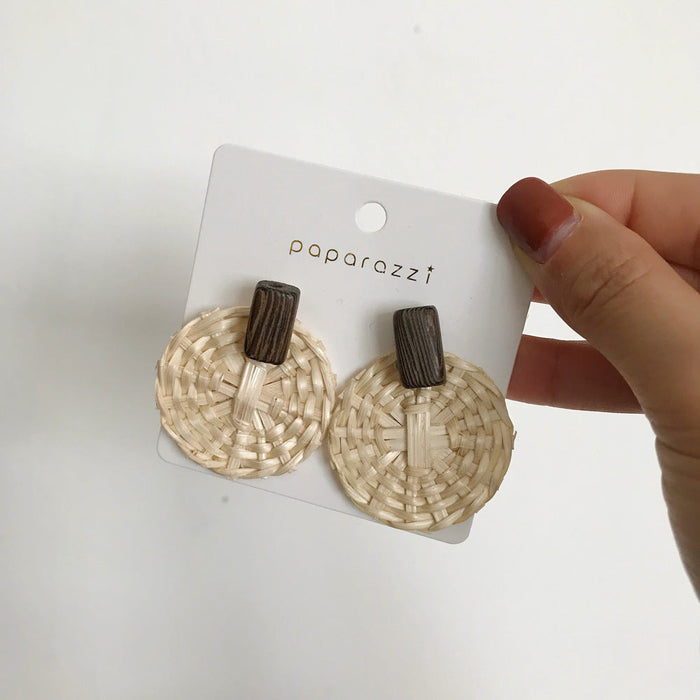 Wholesale wooden splicing bamboo, rattan and grass woven Earrings JDC-ES-ZF001 Earrings JoyasDeChina Rattan edition 57 Wholesale Jewelry JoyasDeChina Joyas De China