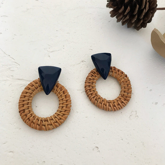 Wholesale wooden splicing bamboo, rattan and grass woven Earrings JDC-ES-ZF001 Earrings JoyasDeChina Rattan edition 89 Wholesale Jewelry JoyasDeChina Joyas De China