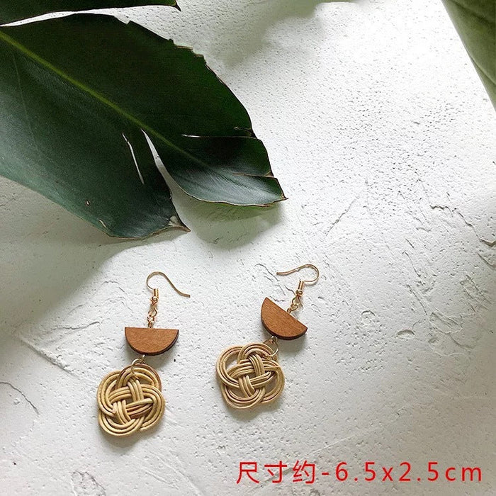 Wholesale wooden splicing bamboo, rattan and grass woven Earrings JDC-ES-ZF001 Earrings JoyasDeChina Rattan knotted Earrings Wholesale Jewelry JoyasDeChina Joyas De China