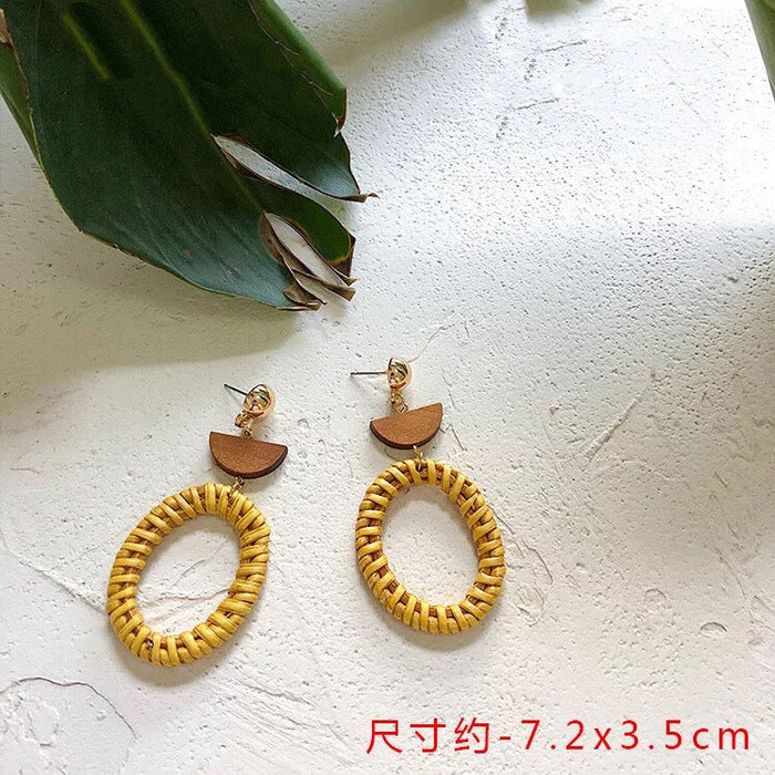 Wholesale wooden splicing bamboo, rattan and grass woven Earrings JDC-ES-ZF001 Earrings JoyasDeChina Rattan Oval Earrings Wholesale Jewelry JoyasDeChina Joyas De China