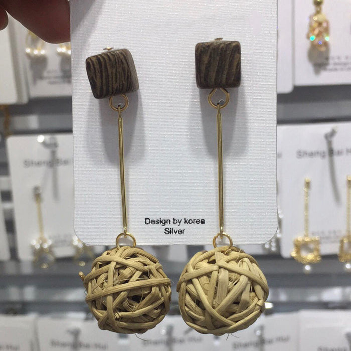 Wholesale wooden splicing bamboo, rattan and grass woven Earrings JDC-ES-ZF001 Earrings JoyasDeChina Rattan section 29 Wholesale Jewelry JoyasDeChina Joyas De China