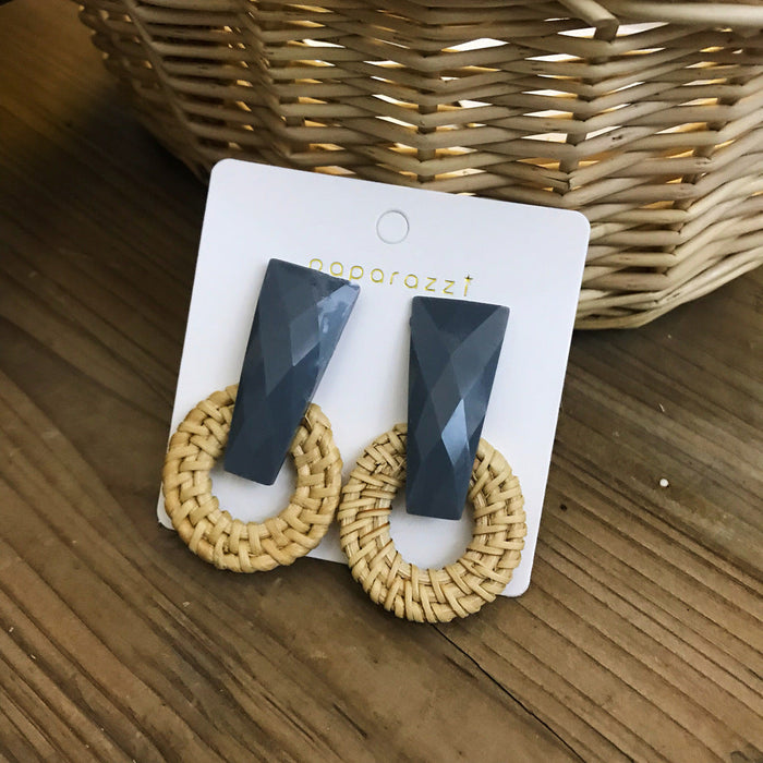 Wholesale wooden splicing bamboo, rattan and grass woven Earrings JDC-ES-ZF001 Earrings JoyasDeChina Rattan section 42 Wholesale Jewelry JoyasDeChina Joyas De China