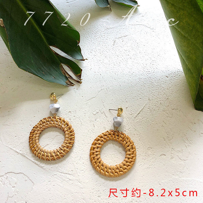Wholesale wooden splicing bamboo, rattan and grass woven Earrings JDC-ES-ZF001 Earrings JoyasDeChina Rattan small stone earrings Wholesale Jewelry JoyasDeChina Joyas De China