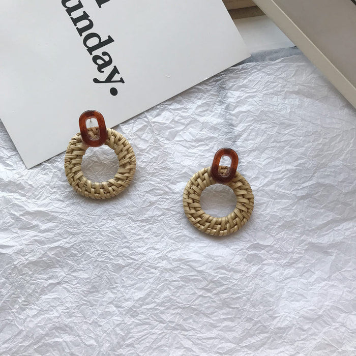 Wholesale wooden splicing bamboo, rattan and grass woven Earrings JDC-ES-ZF001 Earrings JoyasDeChina Rattan style 78 Wholesale Jewelry JoyasDeChina Joyas De China
