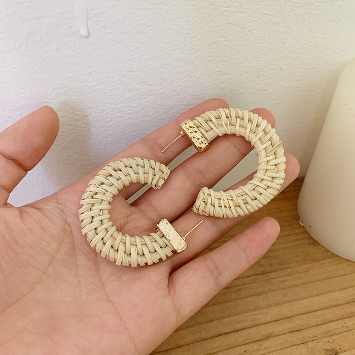 Wholesale wooden splicing bamboo, rattan and grass woven Earrings JDC-ES-ZF001 Earrings JoyasDeChina Rattan style 98 Wholesale Jewelry JoyasDeChina Joyas De China