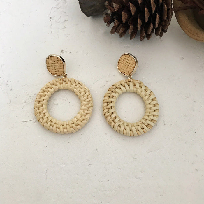 Wholesale wooden splicing bamboo, rattan and grass woven Earrings JDC-ES-ZF001 Earrings JoyasDeChina Rattan weaving 87 Wholesale Jewelry JoyasDeChina Joyas De China