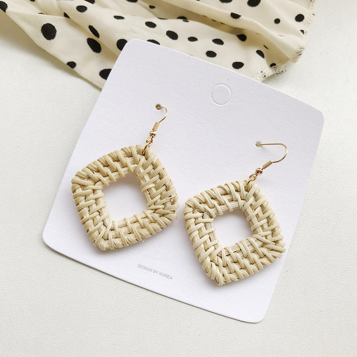 Wholesale wooden splicing bamboo, rattan and grass woven Earrings JDC-ES-ZF001 Earrings JoyasDeChina Rattan weaving 96 Wholesale Jewelry JoyasDeChina Joyas De China