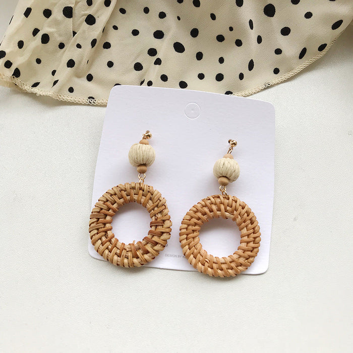 Wholesale wooden splicing bamboo, rattan and grass woven Earrings JDC-ES-ZF001 Earrings JoyasDeChina Rattan weaving 97 Wholesale Jewelry JoyasDeChina Joyas De China