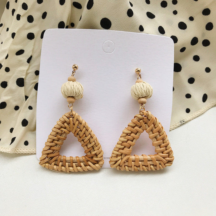 Wholesale wooden splicing bamboo, rattan and grass woven Earrings JDC-ES-ZF001 Earrings JoyasDeChina Rattan weaving 99 Wholesale Jewelry JoyasDeChina Joyas De China