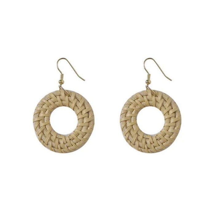 Wholesale wooden splicing bamboo, rattan and grass woven Earrings JDC-ES-ZF001 Earrings JoyasDeChina Round light rattan Earrings Wholesale Jewelry JoyasDeChina Joyas De China