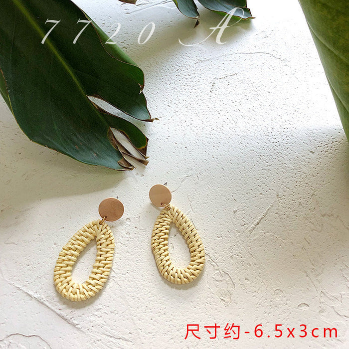Wholesale wooden splicing bamboo, rattan and grass woven Earrings JDC-ES-ZF001 Earrings JoyasDeChina Vine drop earrings. Wholesale Jewelry JoyasDeChina Joyas De China