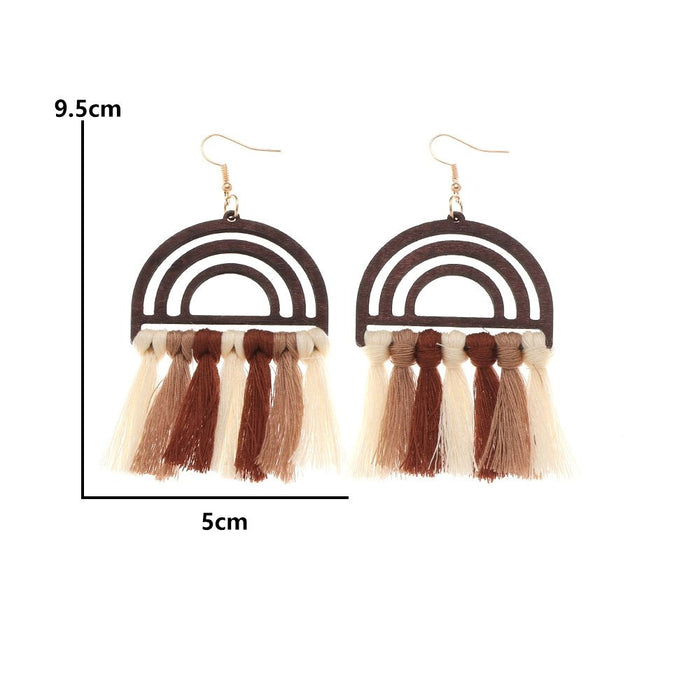 Wholesale wooden tassel cotton thread alloy earrings JDC-ES-NZ030 Earrings 奈珠 Wholesale Jewelry JoyasDeChina Joyas De China