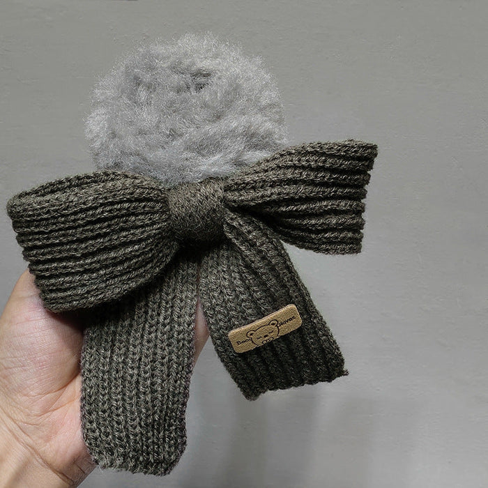 Wholesale wool bowknot plush Hair Scrunchies JDC-HS-TOC005 Hair Scrunchies JoyasDeChina Army Green Wholesale Jewelry JoyasDeChina Joyas De China