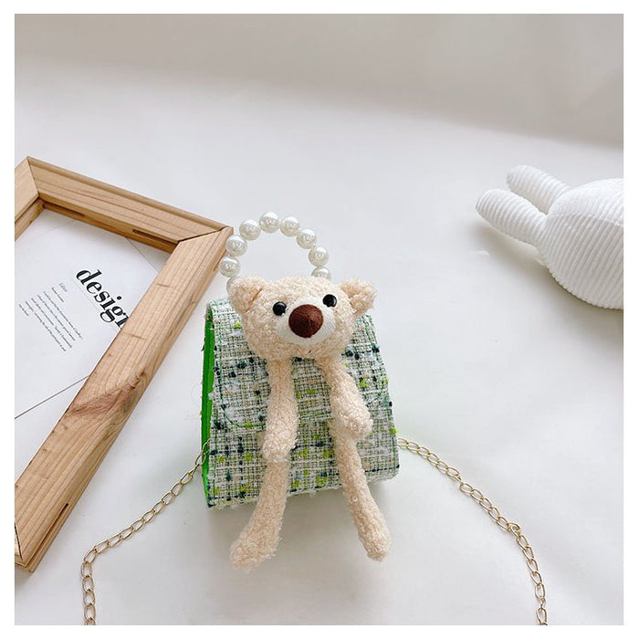 Wholesale woven diagonal bear chain shoulder bag JDC-CB-KR007 Shoulder Bags 坤然 Bear green Wholesale Jewelry JoyasDeChina Joyas De China