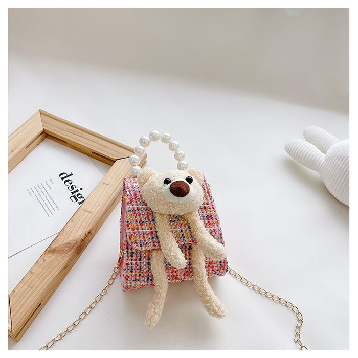 Wholesale woven diagonal bear chain shoulder bag JDC-CB-KR007 Shoulder Bags 坤然 Little bear pink Wholesale Jewelry JoyasDeChina Joyas De China