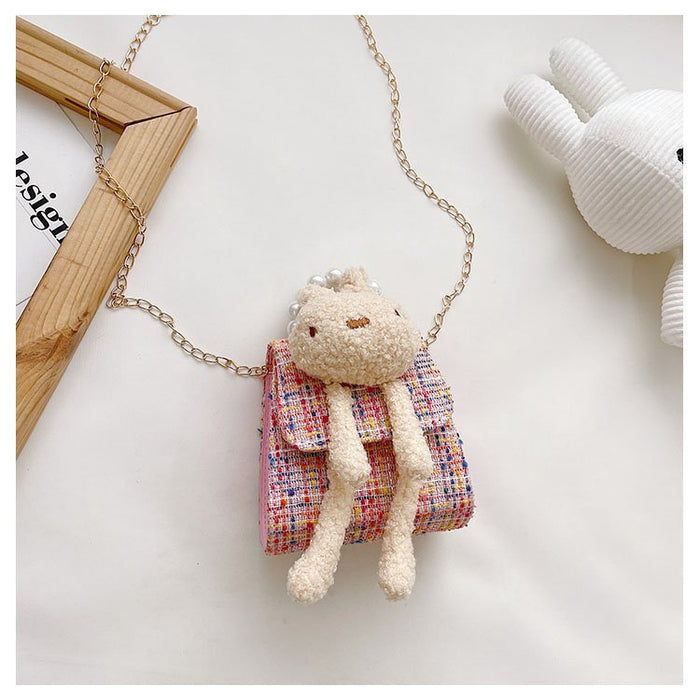 Wholesale woven diagonal bear chain shoulder bag JDC-CB-KR007 Shoulder Bags 坤然 Rabbit Pink Wholesale Jewelry JoyasDeChina Joyas De China