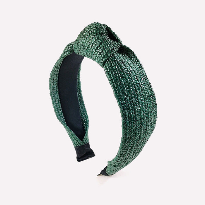 Wholesale woven Lafite wide-brimmed headband JDC-HD-O223 Headband JoyasDeChina The green wide version of the grass mat weaves knotted hair hoops Wholesale Jewelry JoyasDeChina Joyas De China