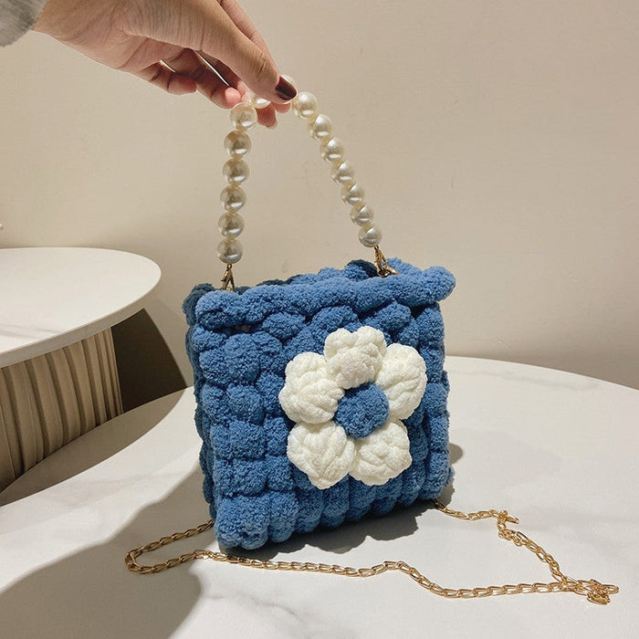 Wholesale Woven Plush Pearl Chain Shoulder Bags JDC-HB-MF002 Handbags JoyasDeChina dark blue Wholesale Jewelry JoyasDeChina Joyas De China