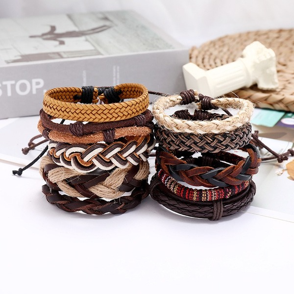 Bulk Jewelry Wholesale woven set leather man bracelet JDC-MBT-PK030 Wholesale factory from China YIWU China