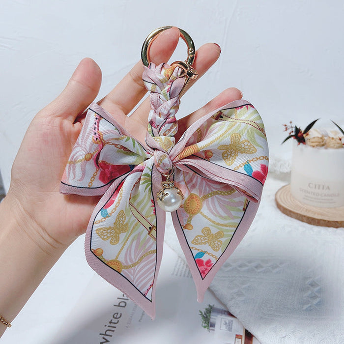 Wholesale woven silk scarf bow keychains JDC-KC-LX015 Keychains JoyasDeChina Pink butterfly chain Wholesale Jewelry JoyasDeChina Joyas De China
