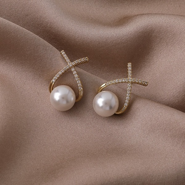Wholesale X letter pearl cross earrings JDC-ES-W345 Earrings JoyasDeChina Wholesale Jewelry JoyasDeChina Joyas De China