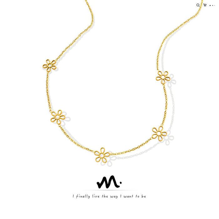 Wholesale year of the tiger daisy flower titanium steel plated 18K real gold clavicle chain JDC-NE-MiLi009 Necklaces 谜丽 Wholesale Jewelry JoyasDeChina Joyas De China