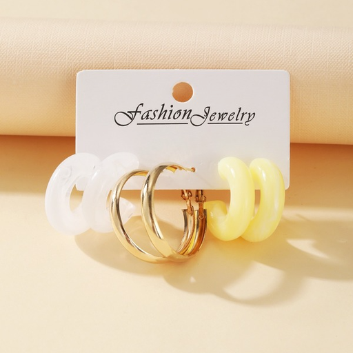 Wholesale yellow acrylic earrings 3 pairs set JDC-ES-F547 Earrings JoyasDeChina Wholesale Jewelry JoyasDeChina Joyas De China
