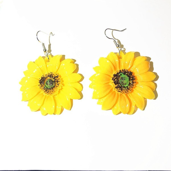 Wholesale yellow acrylic sunflower flower earrings JDC-ES-RL029 Earrings JoyasDeChina Wholesale Jewelry JoyasDeChina Joyas De China