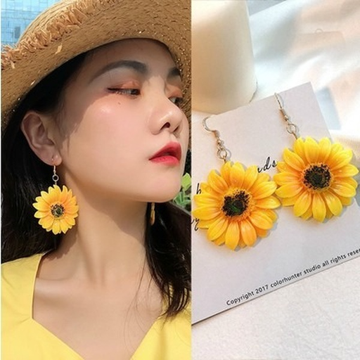 Bulk Jewelry Wholesale yellow acrylic sunflower flower earrings JDC-ES-RL029 Wholesale factory from China YIWU China
