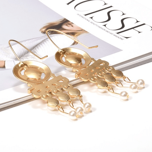 Wholesale yellow alloy pearl earrings JDC-ES-SK082 Earrings 深刻 Wholesale Jewelry JoyasDeChina Joyas De China