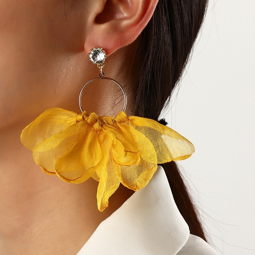 Bulk Jewelry Wholesale yellow fabric flower rhinestone earrings JDC-ES-GSE042 Wholesale factory from China YIWU China