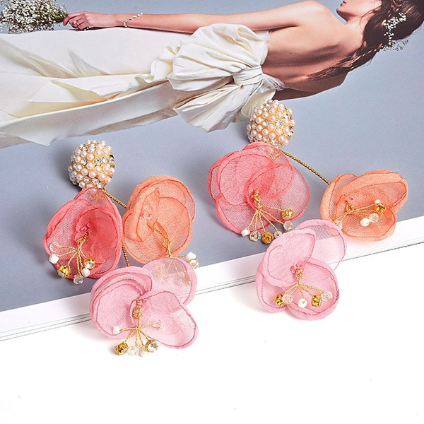 Wholesale Yellow Flower Cloth Long Pendant Earrings JDC-ES-SK039 Earrings 深刻 Wholesale Jewelry JoyasDeChina Joyas De China
