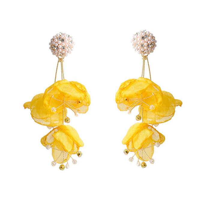 Wholesale Yellow Flower Cloth Long Pendant Earrings JDC-ES-SK039 Earrings 深刻 Yellow Wholesale Jewelry JoyasDeChina Joyas De China