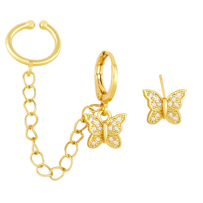 Wholesale yellow gold-plated butterfly earrings JDC-ES-AS099 Earrings 翱昇 butterfly Wholesale Jewelry JoyasDeChina Joyas De China