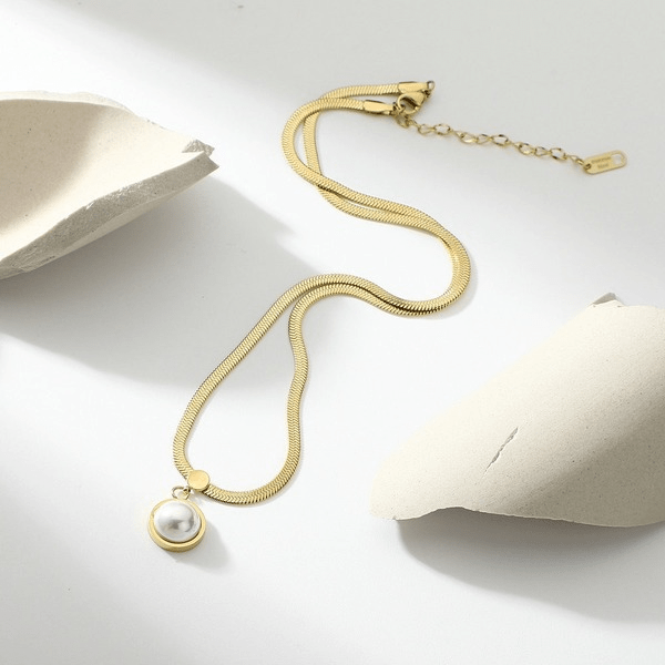 Wholesale yellow gold-plated stainless steel pearl necklace JDC-NE-JD368 Necklaces 杰鼎 Wholesale Jewelry JoyasDeChina Joyas De China