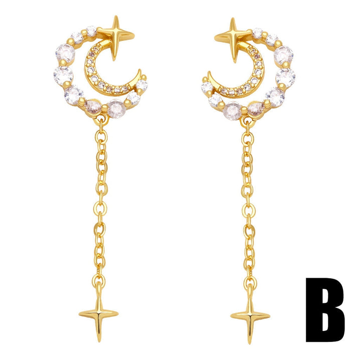 Wholesale Yellow Gold Plated Star Moon Earrings JDC-ES-AS098 Earrings 翱昇 B Wholesale Jewelry JoyasDeChina Joyas De China