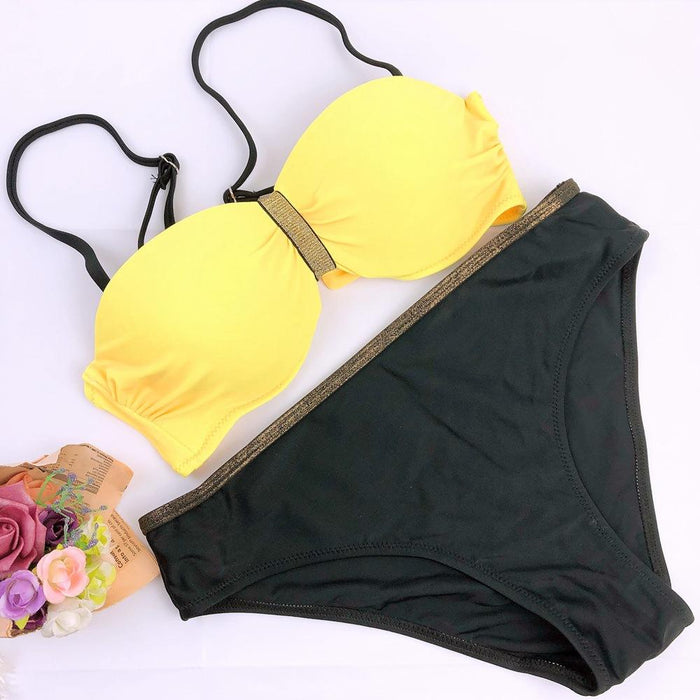 Bulk Jewelry Wholesale yellow polyester bikini swimwear with chest pads JDC-SW-TW047 Wholesale factory from China YIWU China