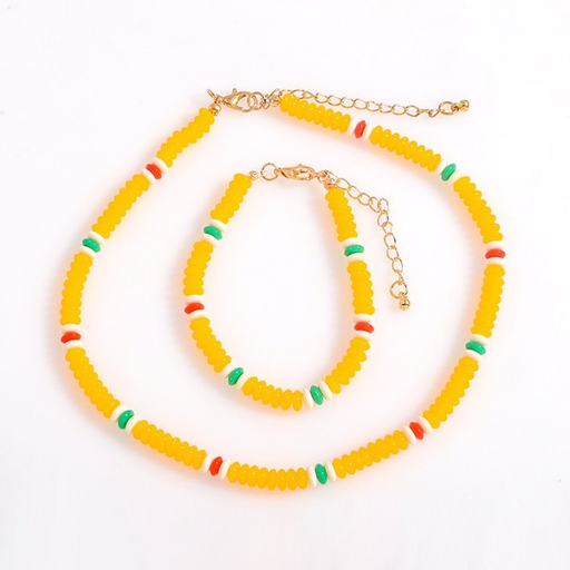 Wholesale Yellow Resin Bead String Bracelet Necklaces Set JDC-NE-JQ117 Necklaces JoyasDeChina Wholesale Jewelry JoyasDeChina Joyas De China