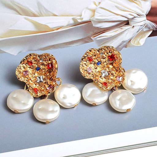 Wholesale Yellow Rhinestone Pearl Earrings JDC-ES-SK078 Earrings 深刻 gold Wholesale Jewelry JoyasDeChina Joyas De China