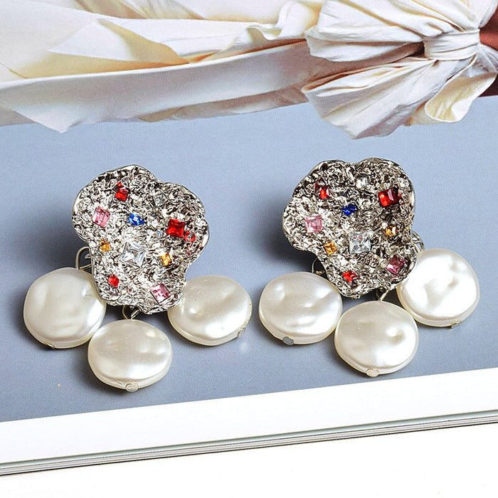 Wholesale Yellow Rhinestone Pearl Earrings JDC-ES-SK078 Earrings 深刻 silver Wholesale Jewelry JoyasDeChina Joyas De China