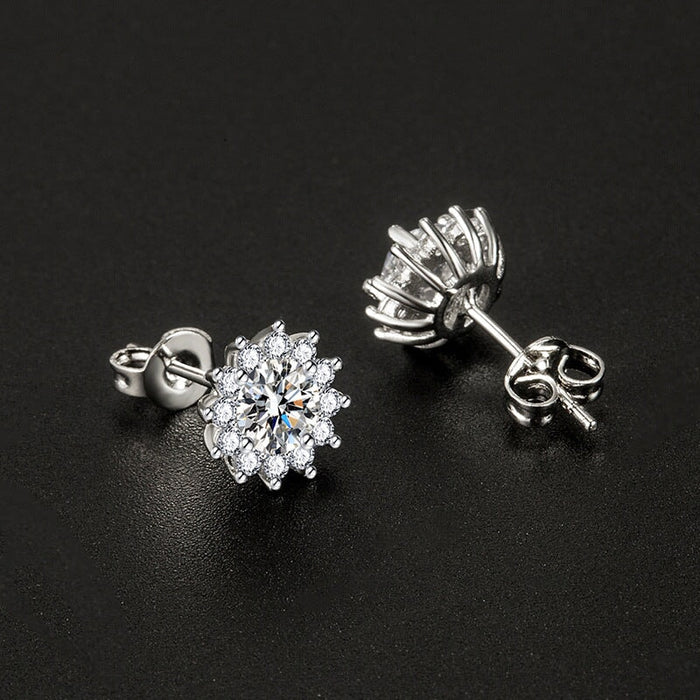 Wholesale yellow sunflower silver plated diamond stud earrings JDC-ES-BZ019 Earrings 标志 Wholesale Jewelry JoyasDeChina Joyas De China