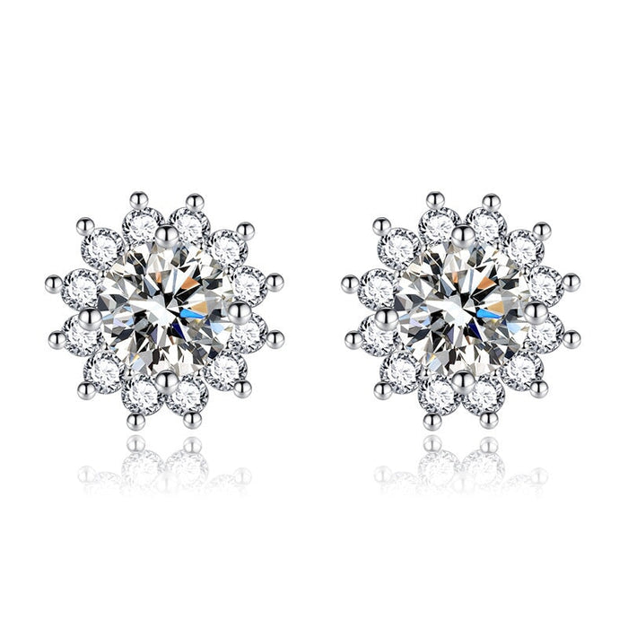 Wholesale yellow sunflower silver plated diamond stud earrings JDC-ES-BZ019 Earrings 标志 Wholesale Jewelry JoyasDeChina Joyas De China